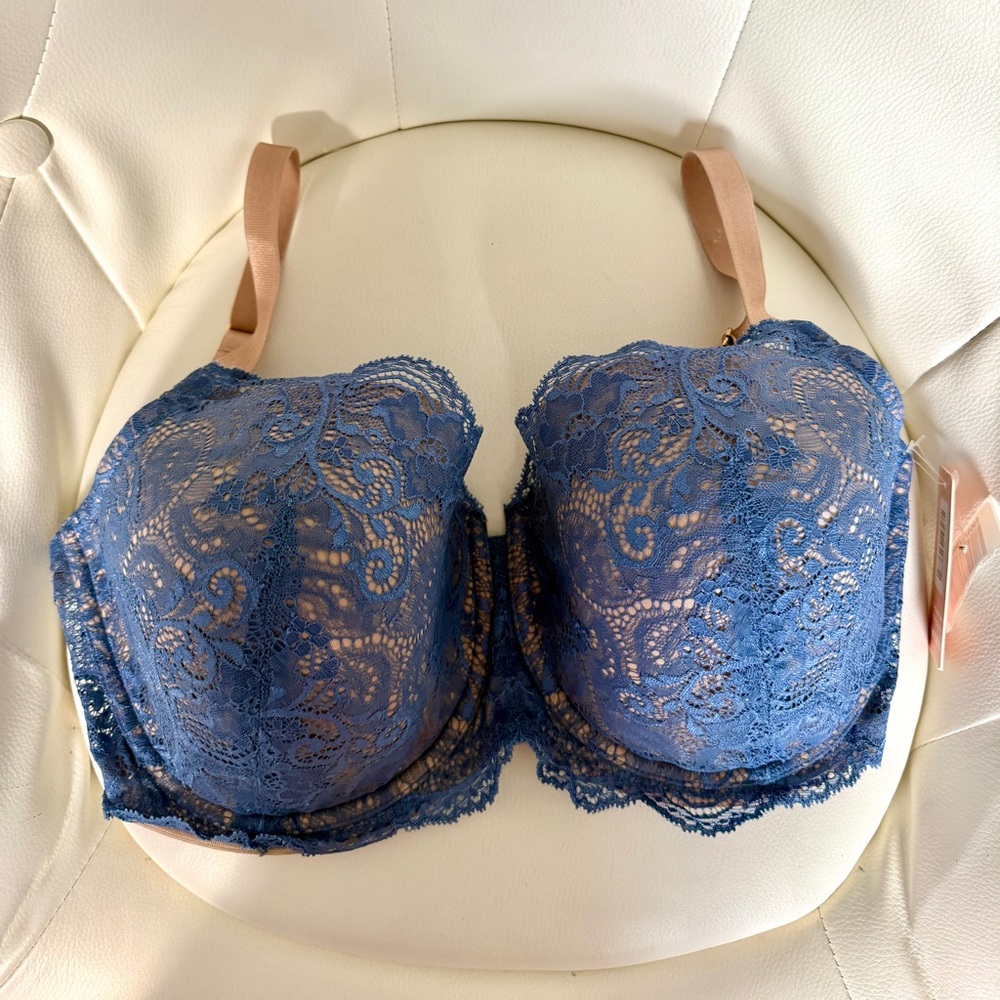 Third Love 24/7 Lace Balconette Bra in Dusty Blue Nude Tan
